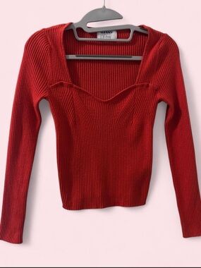 Old Navy Red Ribbed Square-Neck Long Sleeve Sweater